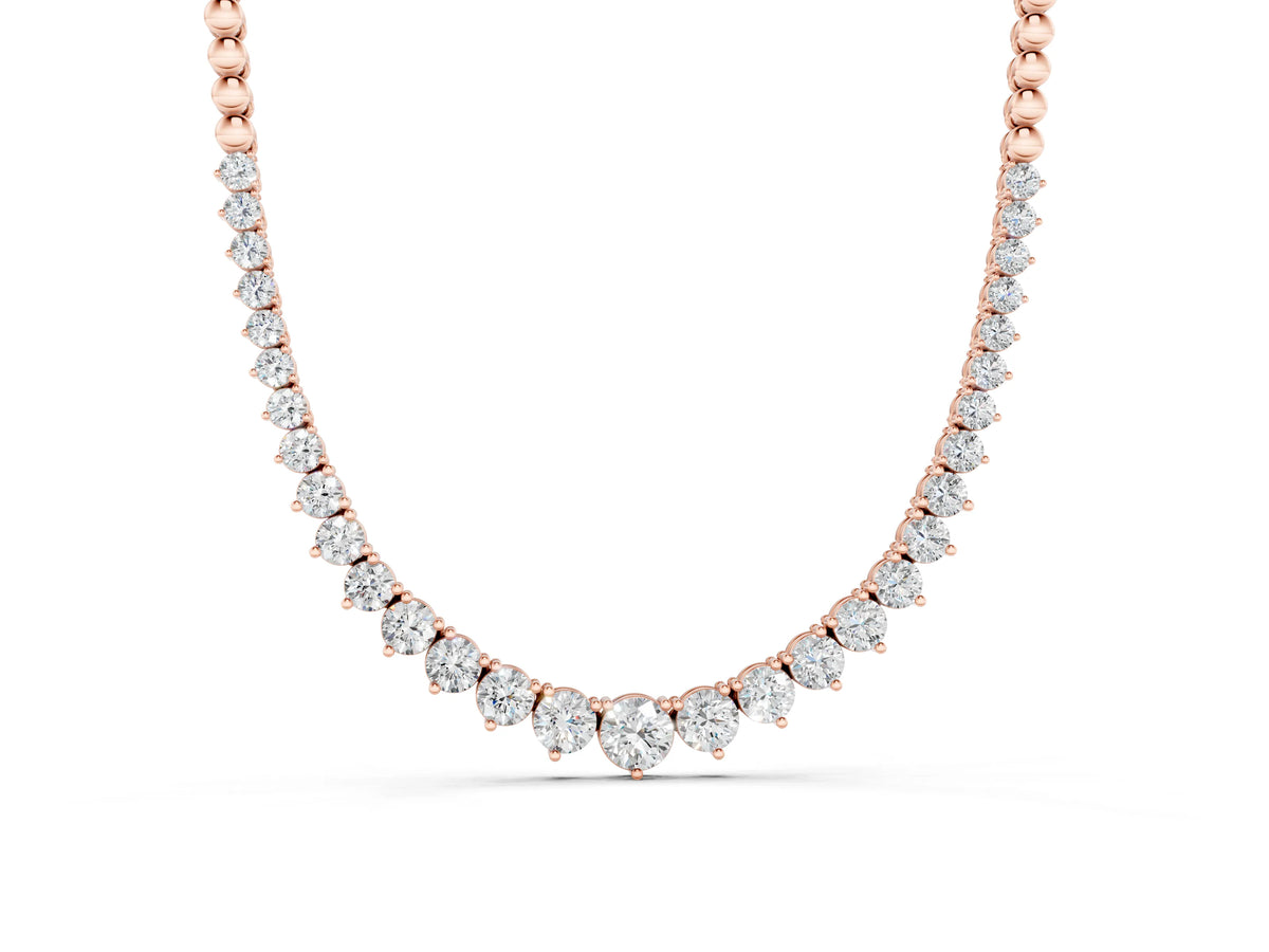 Rose gold Round Diamond Tennis Necklace with Graduated Prong Setting