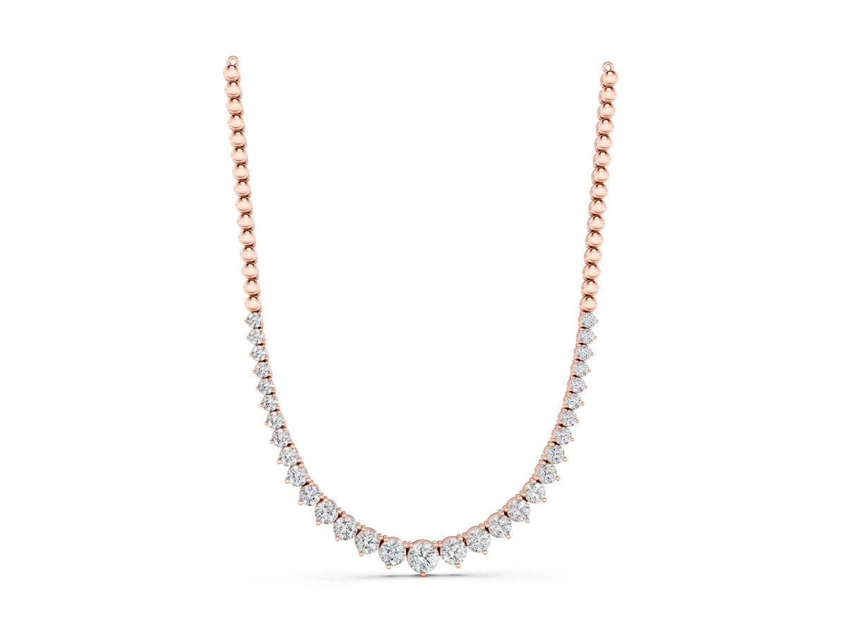 Rose gold Round Diamond Tennis Necklace with Graduated Prong Setting_1