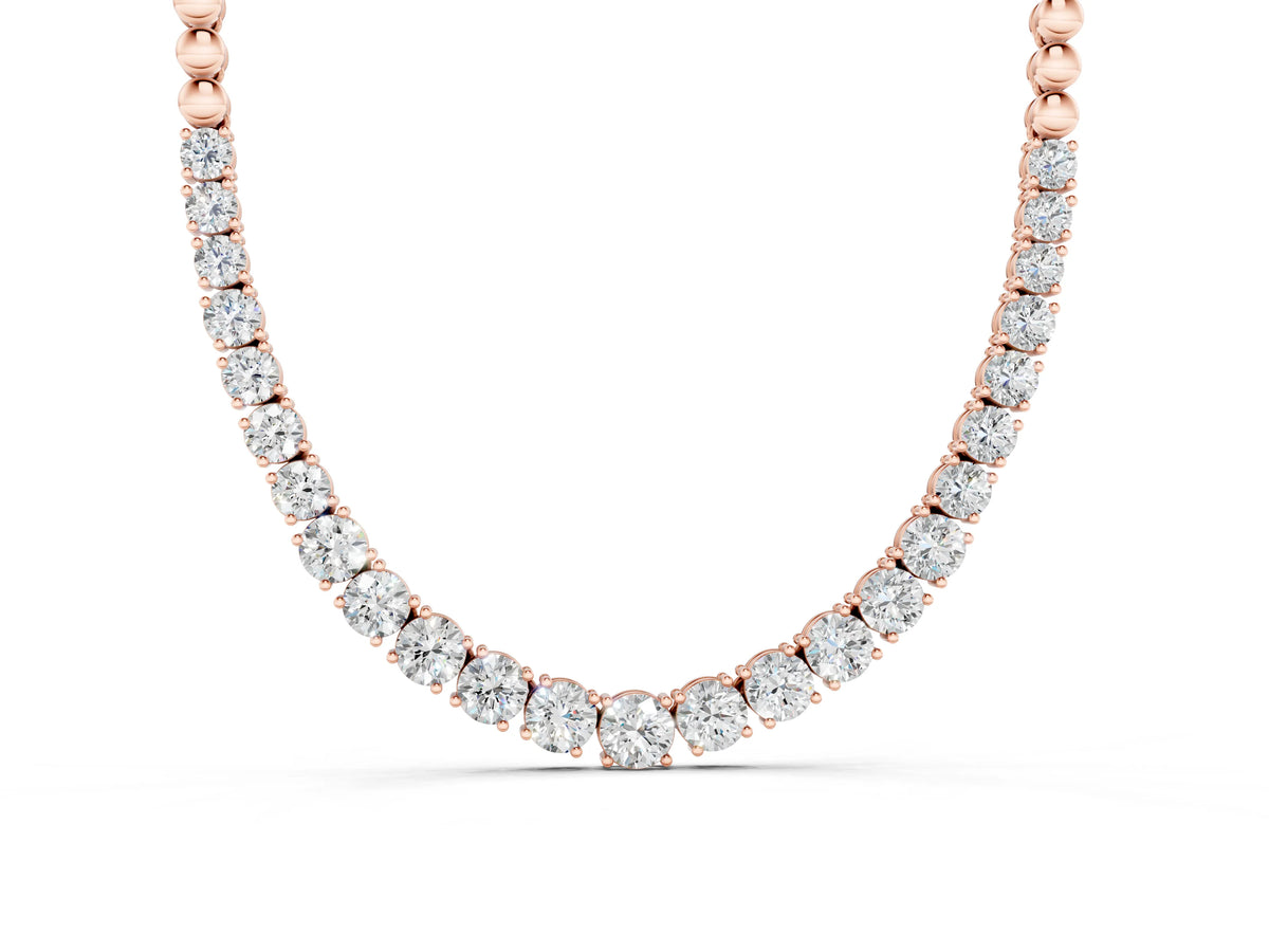 Rose gold Round Diamond Tennis Necklace with Prong Setting and Bead Chain