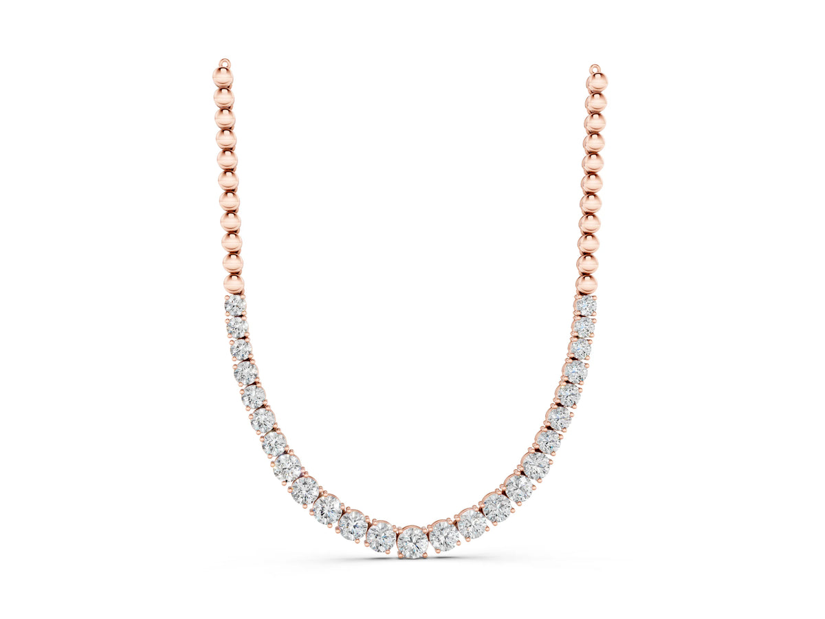 Rose gold Round Diamond Tennis Necklace with Prong Setting and Bead Chain_1