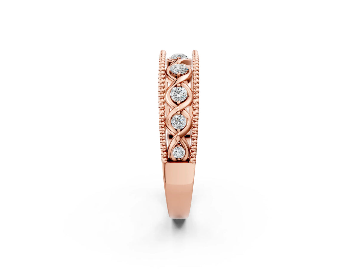Rose gold Round Diamond Twist Milgrain Band with Bezel Setting_2