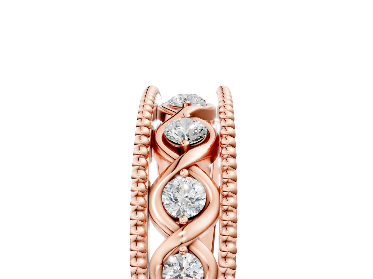 Rose gold Round Diamond Twist Milgrain Band with Bezel Setting_5