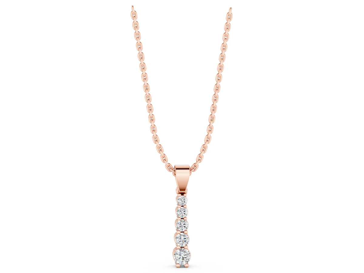 Rose gold Round Diamond Vertical Pendant with Prong Setting_1