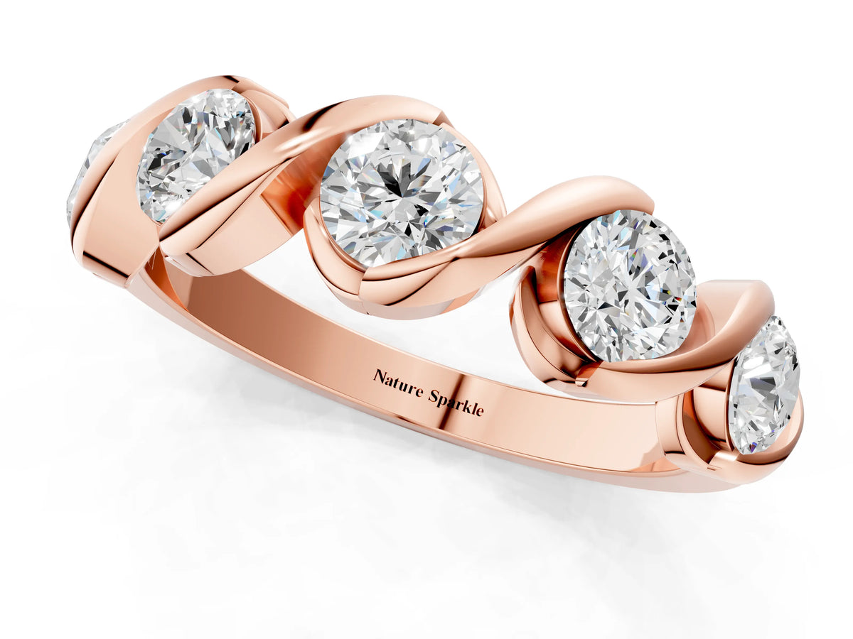 Rose gold Round Diamond Wave Band with Channel Setting and Shared Prongs_1