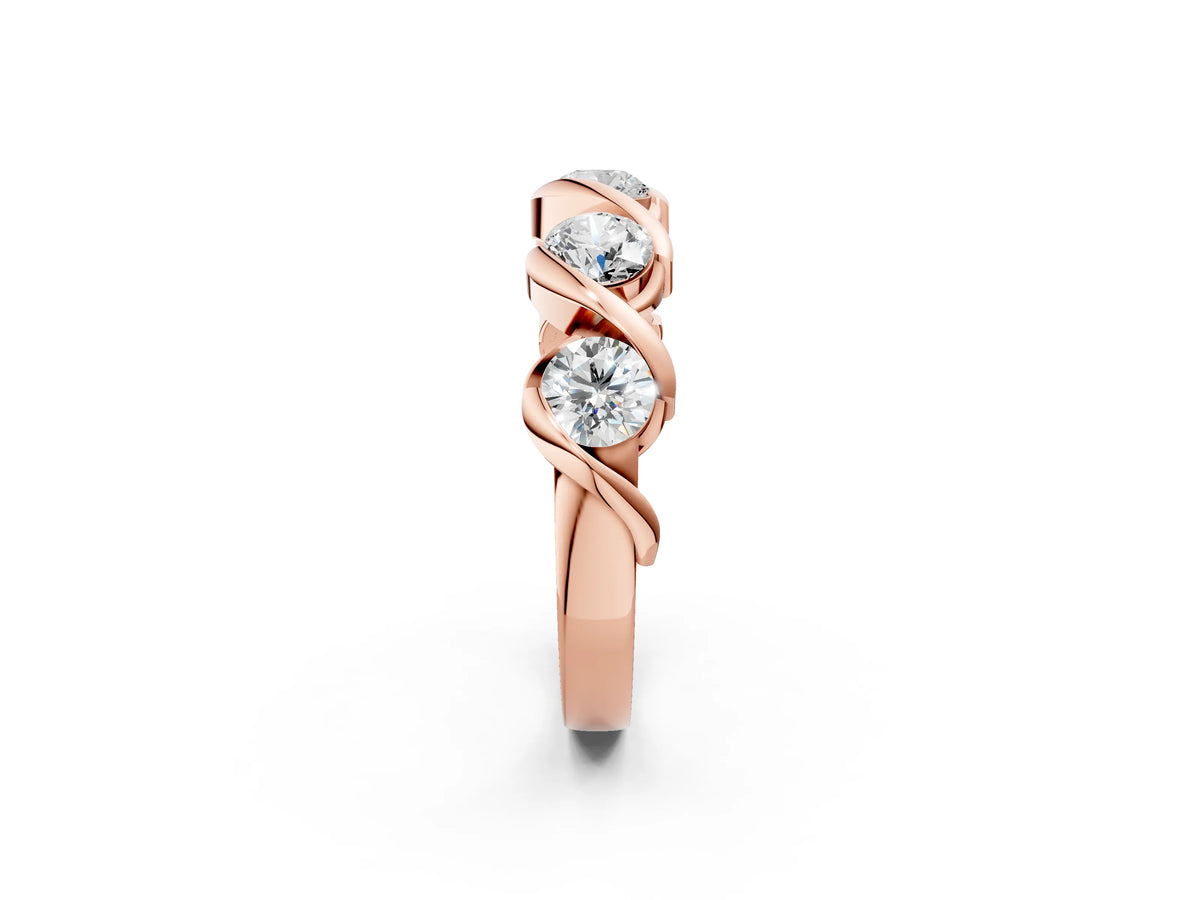 Rose gold Round Diamond Wave Band with Channel Setting and Shared Prongs_2