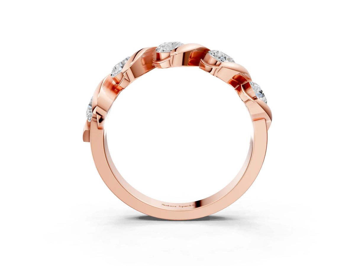 Rose gold Round Diamond Wave Band with Channel Setting and Shared Prongs_3