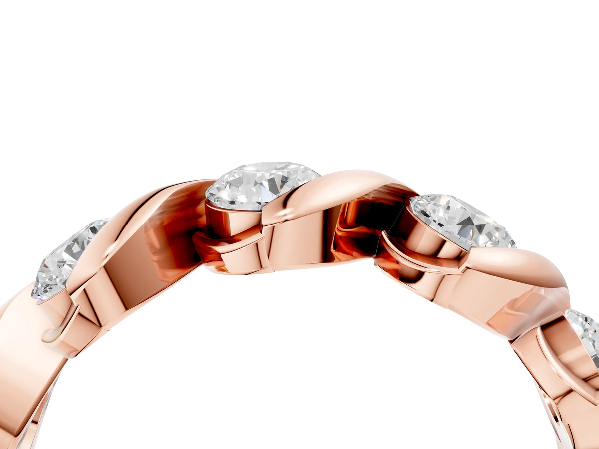 Rose gold Round Diamond Wave Band with Channel Setting and Shared Prongs_4