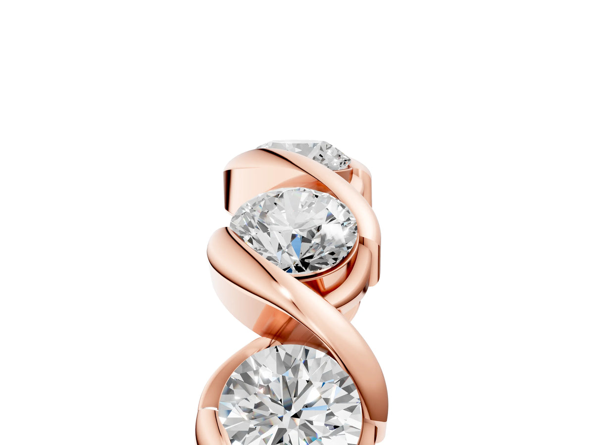 Rose gold Round Diamond Wave Band with Channel Setting and Shared Prongs_5