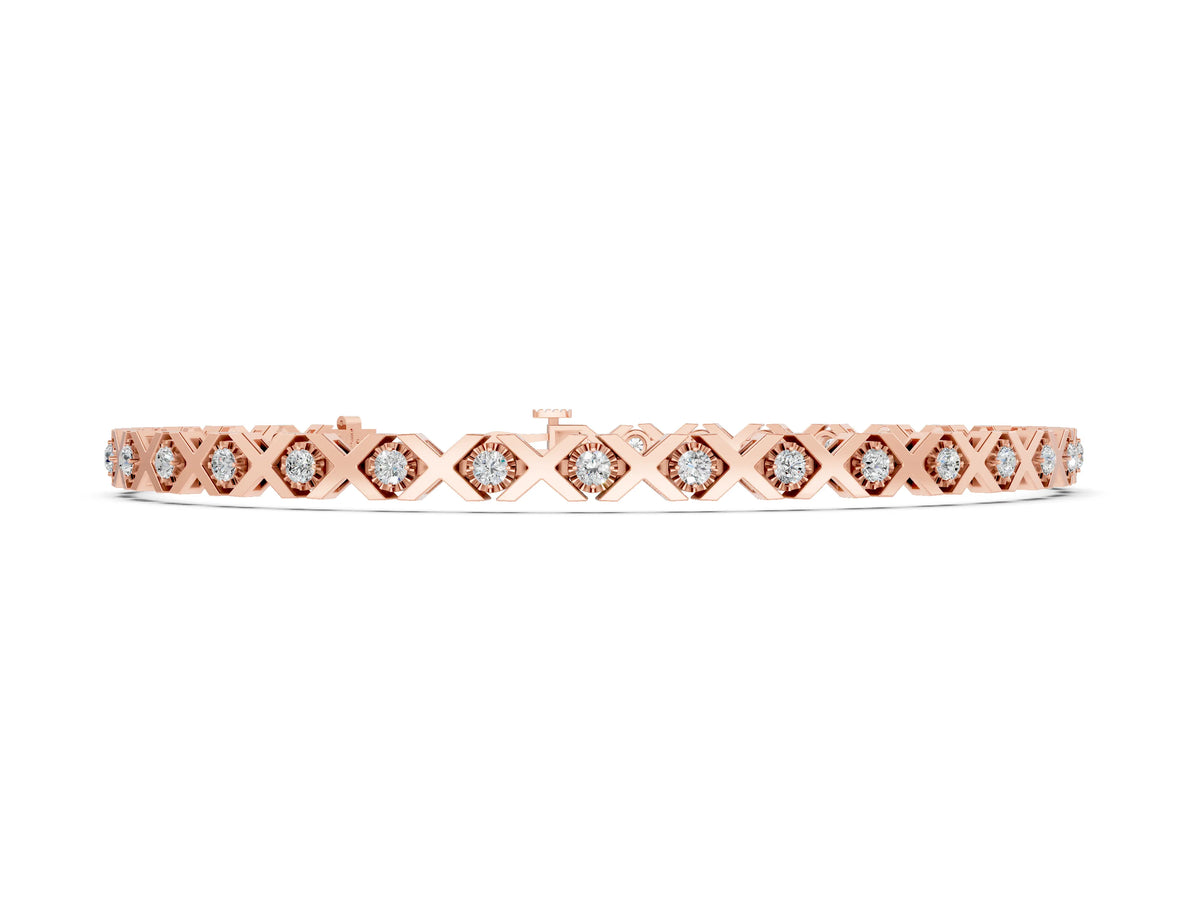 Rose gold Round Diamond XO Tennis Bracelet with Channel Setting and X Prong