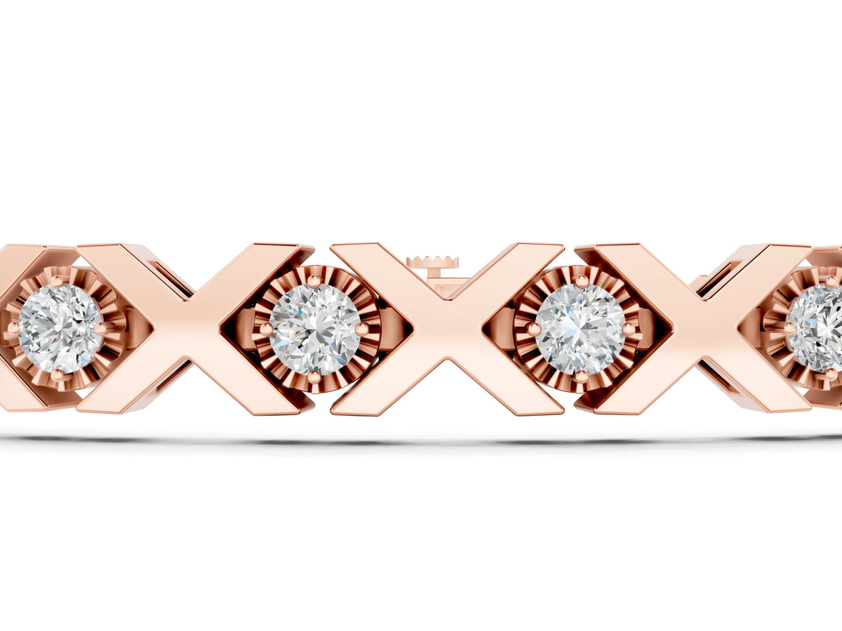 Rose gold Round Diamond XO Tennis Bracelet with Channel Setting and X Prong_1