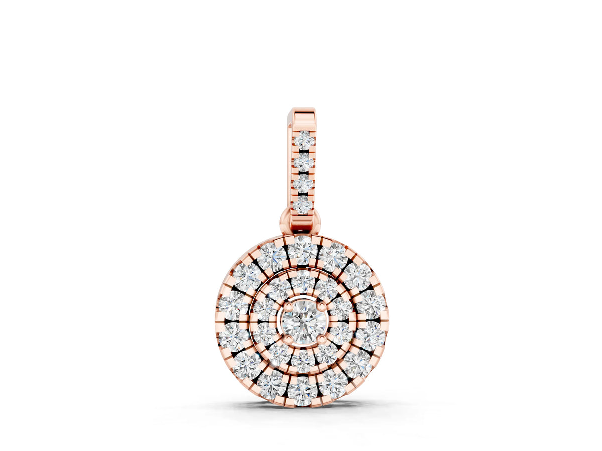 Rose gold Round Double Halo Diamond Pendant with Pavé Setting
