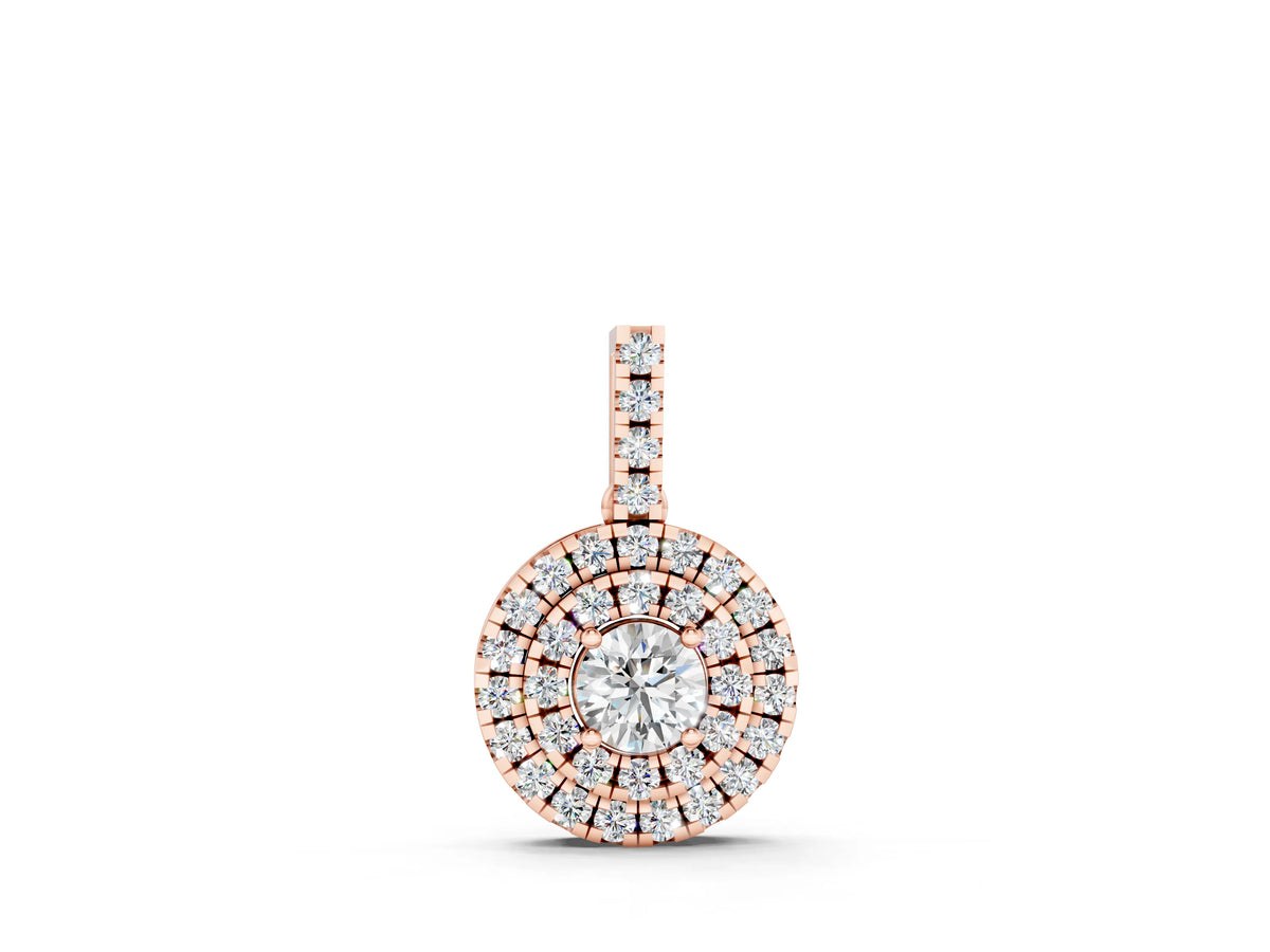 Rose gold Round Double Halo Prong Set Diamond Pendant