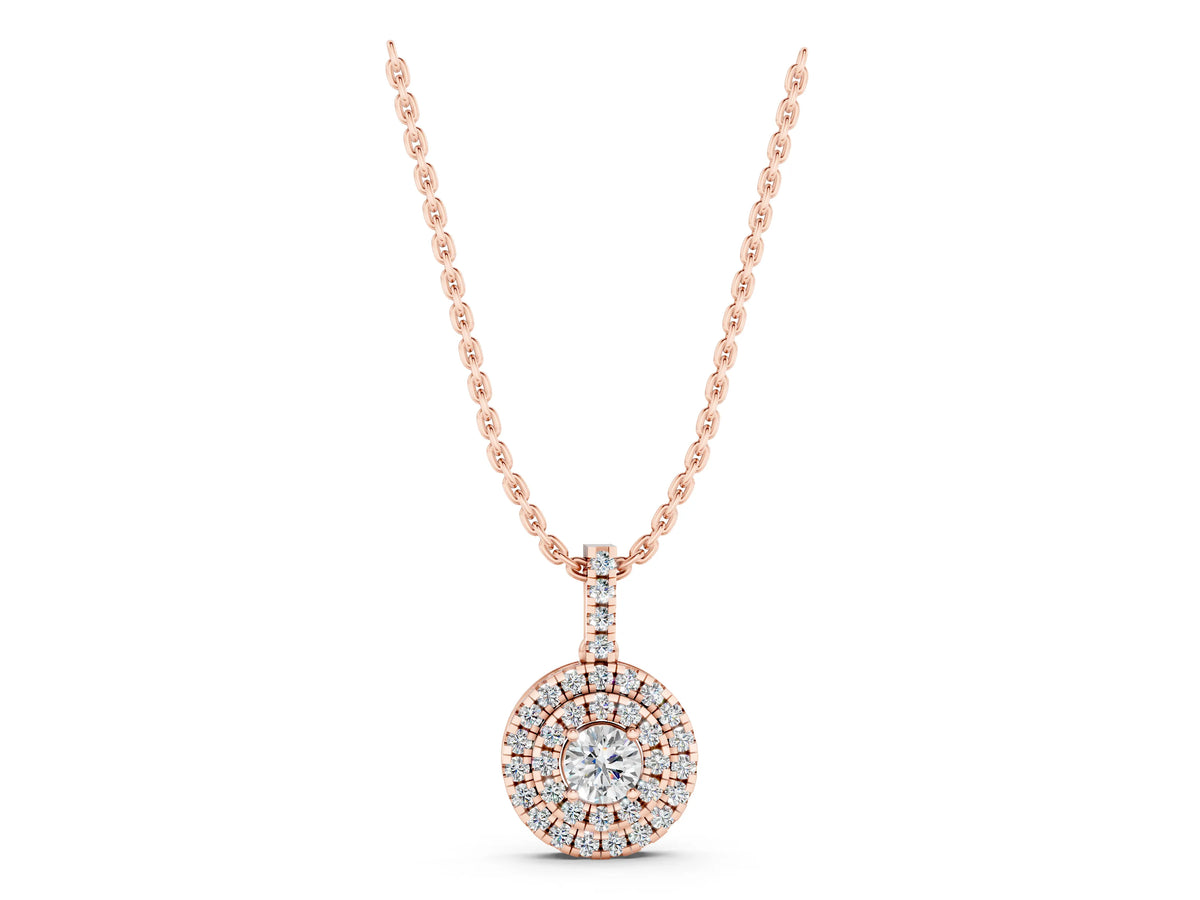 Rose gold Round Double Halo Prong Set Diamond Pendant_1