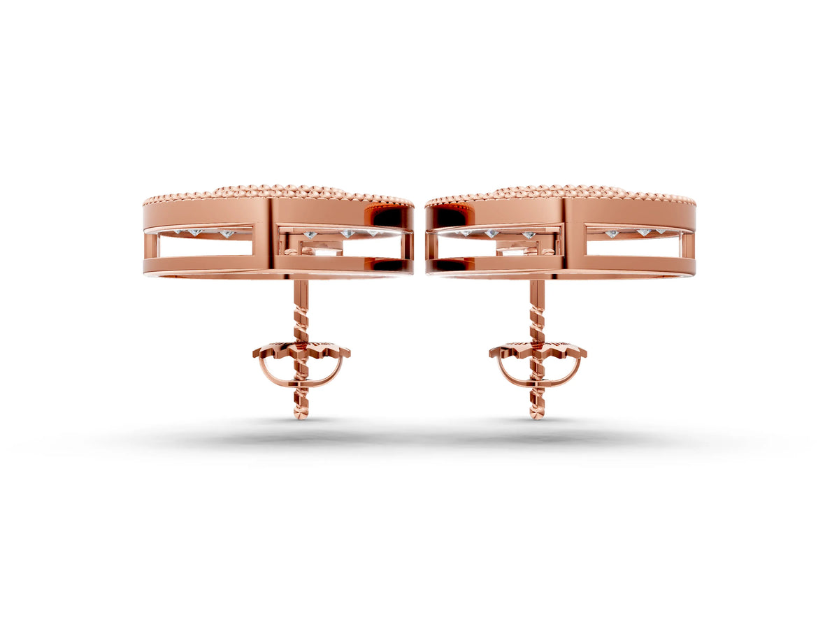 Rose gold Round Halo Diamond Drop Earrings with Milgrain Bezel Setting