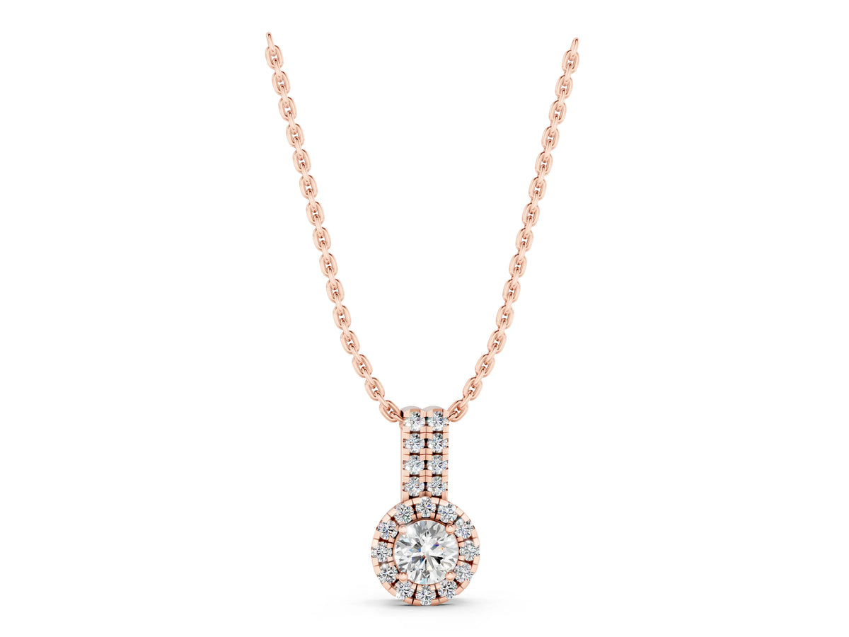 Rose gold Round Halo Diamond Pendant with Double Prong Setting_1