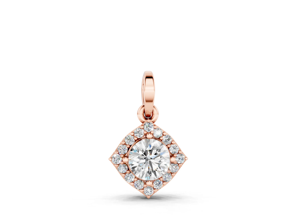 Rose gold Round Halo Diamond Pendant with Four-Prong Setting