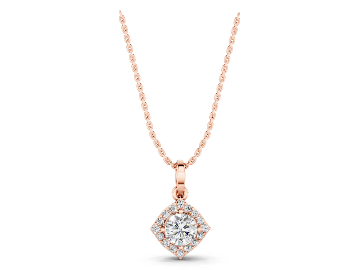 Rose gold Round Halo Diamond Pendant with Four-Prong Setting_1