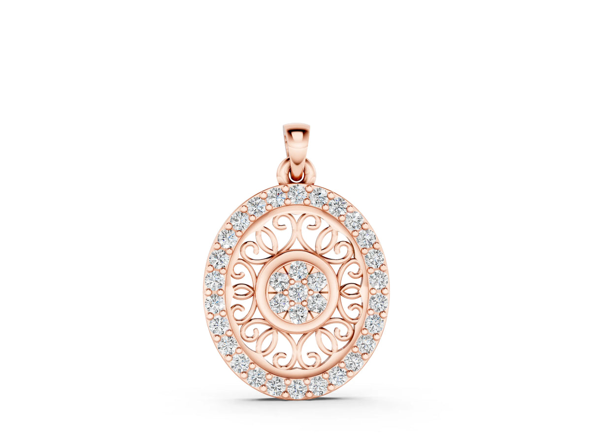 Rose gold Round Halo Filigree Pendant with Pavé Setting