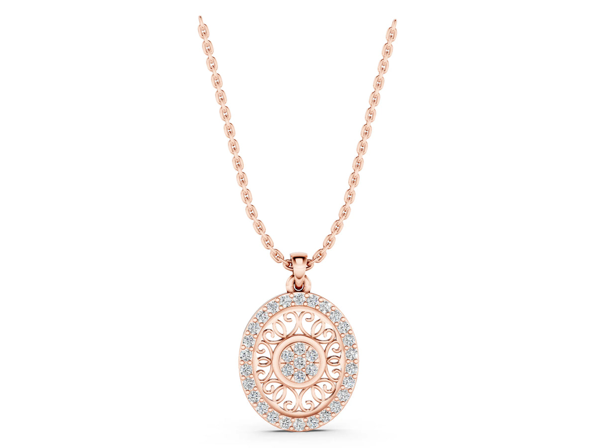 Rose gold Round Halo Filigree Pendant with Pavé Setting_1