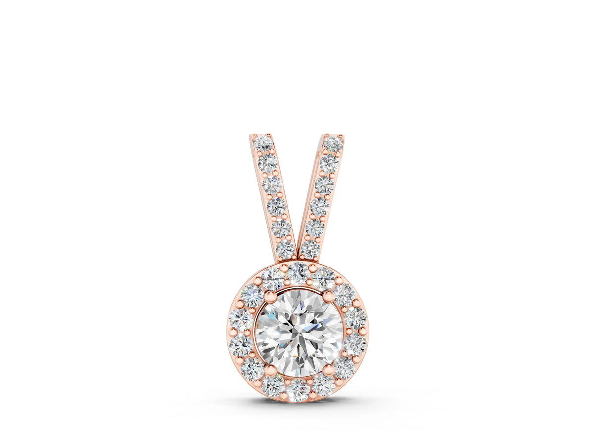 Rose gold Round Halo Pendant with Prong Setting