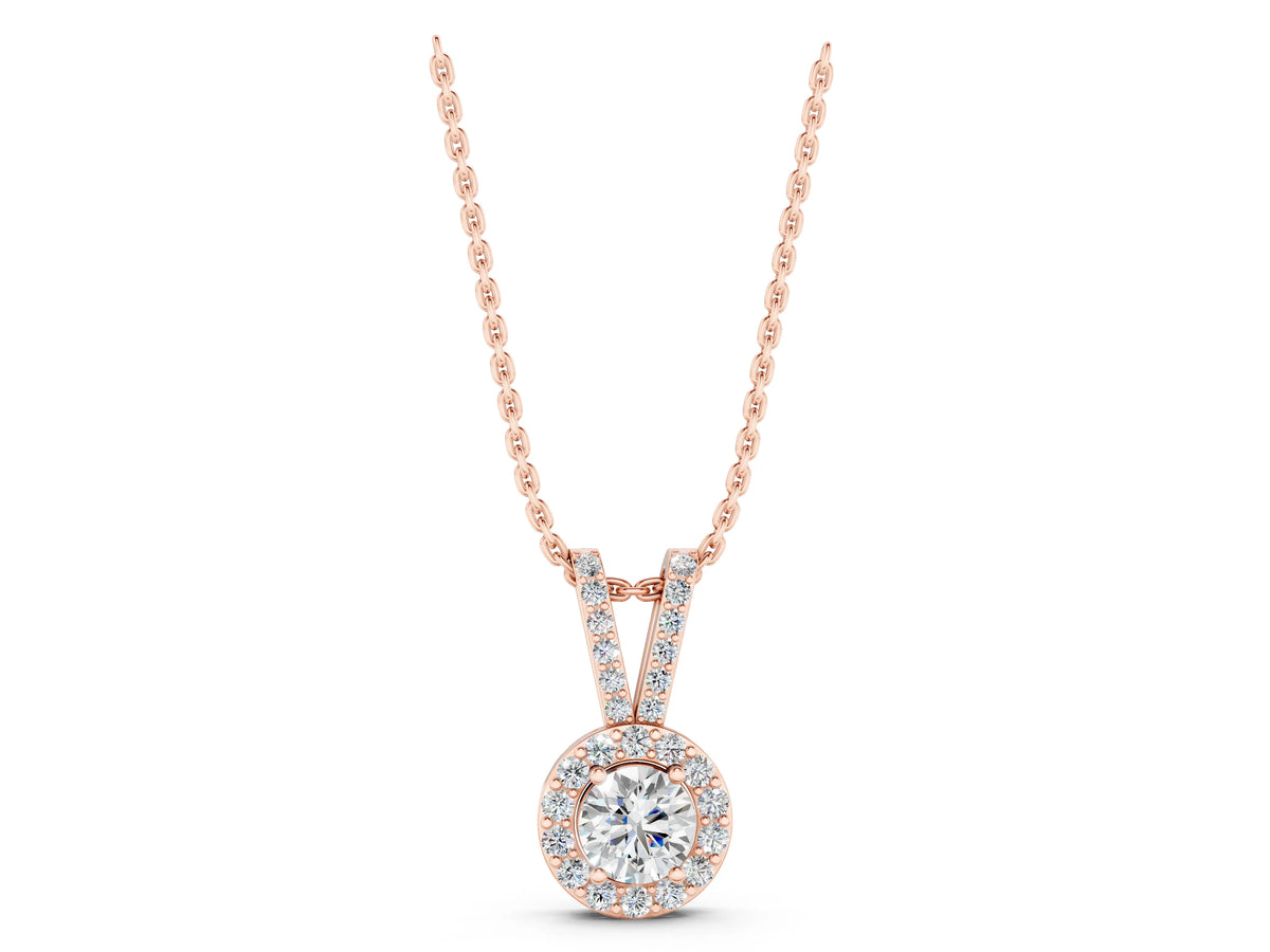 Rose gold Round Halo Pendant with Prong Setting_1
