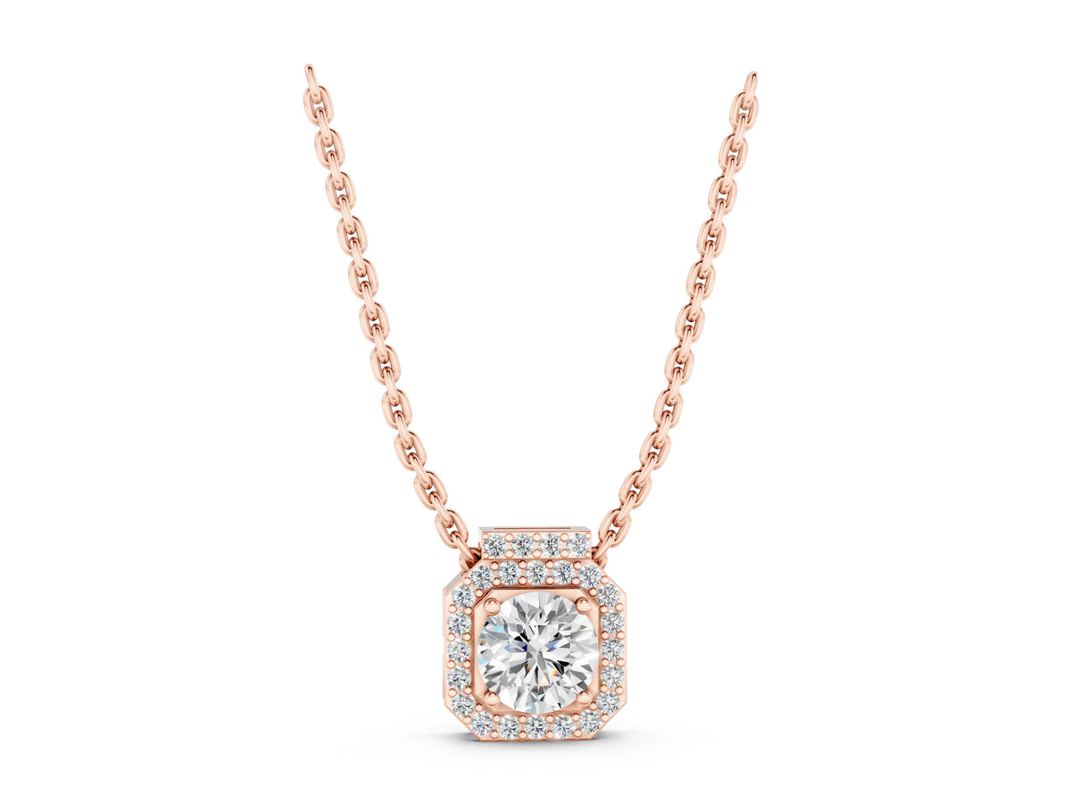 Rose gold Round Halo Prong-Set Diamond Pendant_1