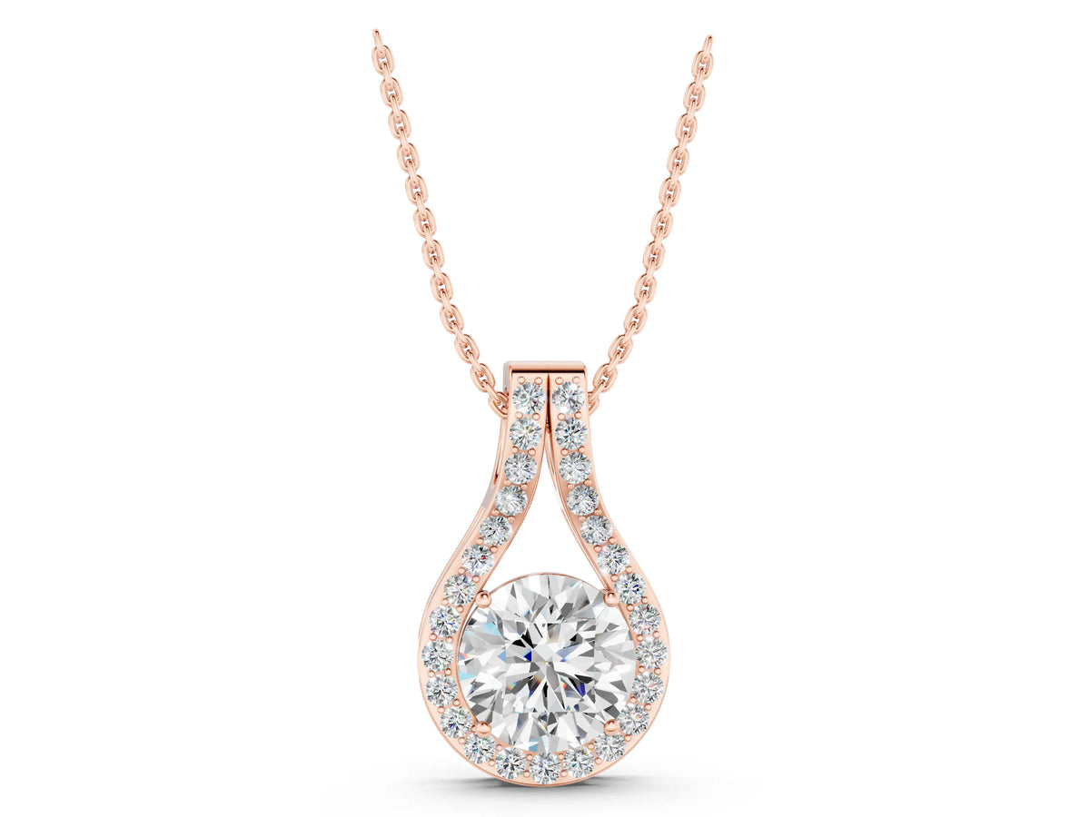 Rose gold Round Halo Prong Set Pendant_1