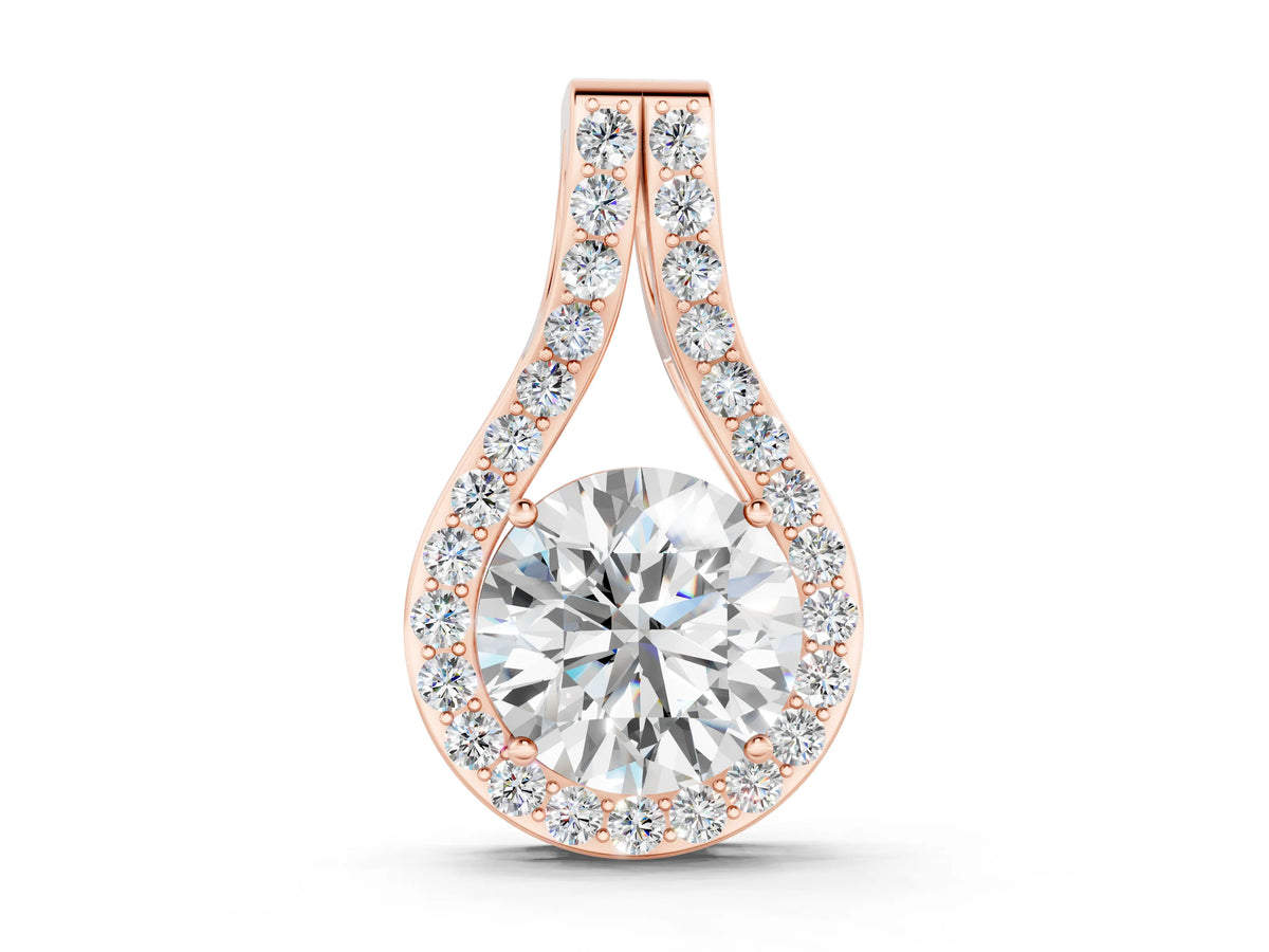 Rose gold Round Halo Prong Set Pendant