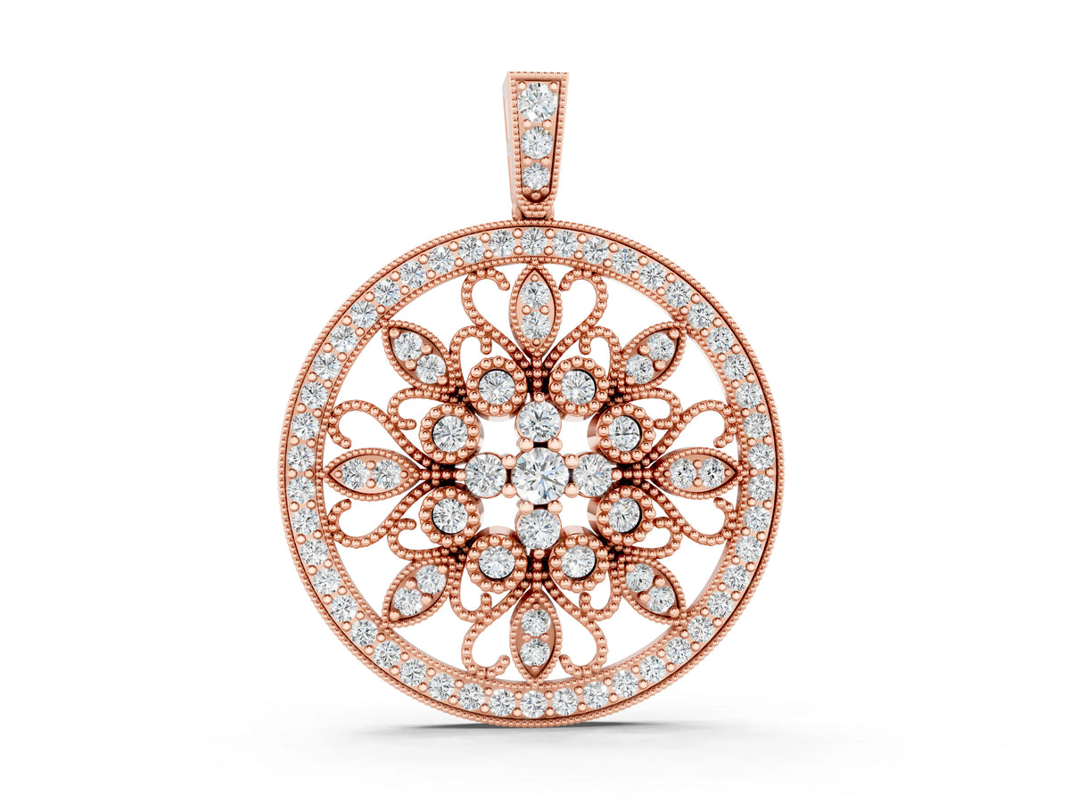 Rose gold Round Pavé Diamond Filigree Pendant