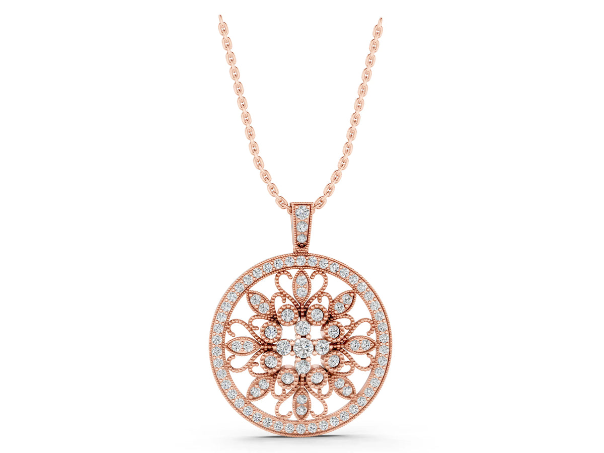 Rose gold Round Pavé Diamond Filigree Pendant_1