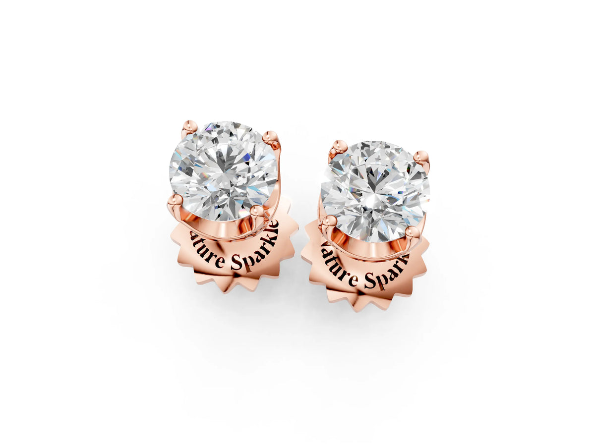 Rose gold Round Solitaire Diamond Stud Earrings with Four-Prong Basket Setting_1