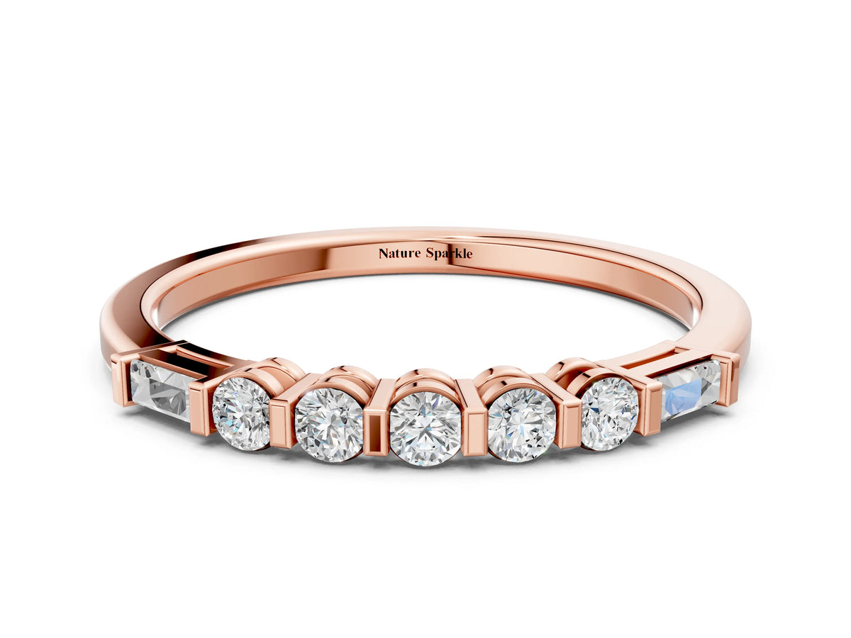Rose gold Round and Baguette Diamond Prong Set Half-Eternity Band