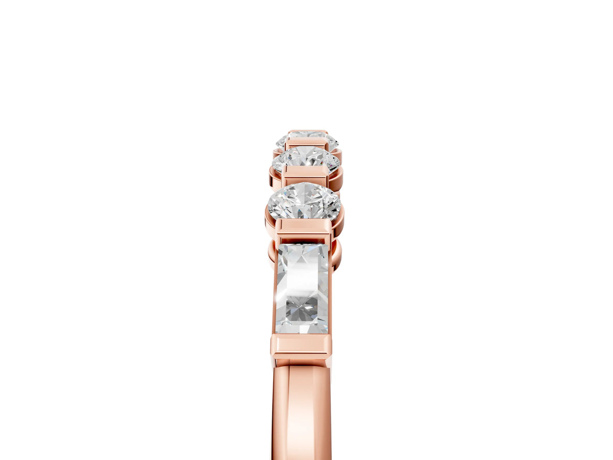 Rose gold Round and Baguette Diamond Prong Set Half-Eternity Band_5