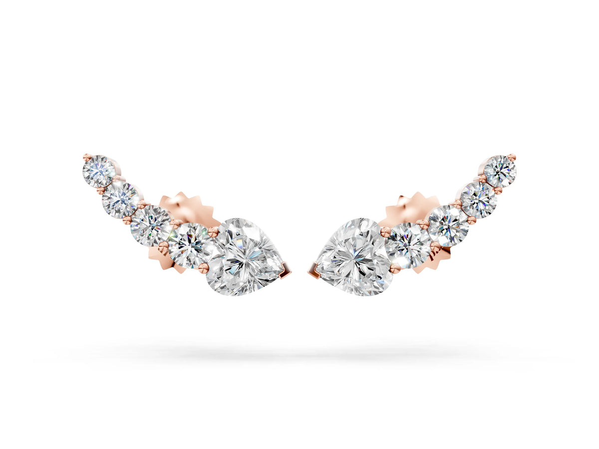 Rose gold Round and Heart Diamond Petite Ear Climber Earrings