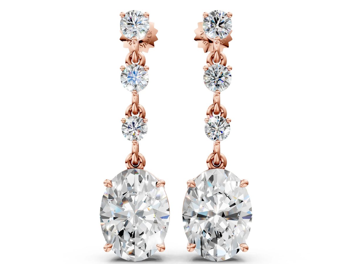 Rose gold Round and Oval Diamond Drop Earrings
