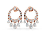 Rose gold Round and Pear Diamond Dangle Earrings