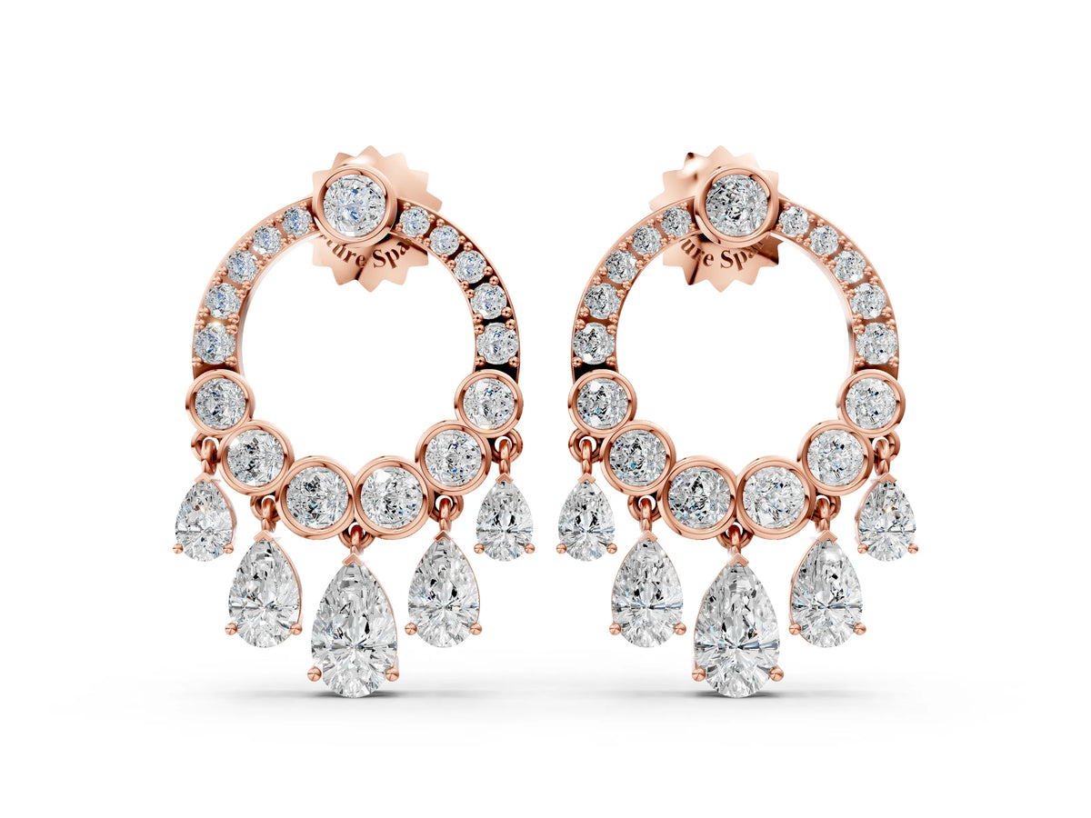 Rose gold Round and Pear Diamond Dangle Earrings