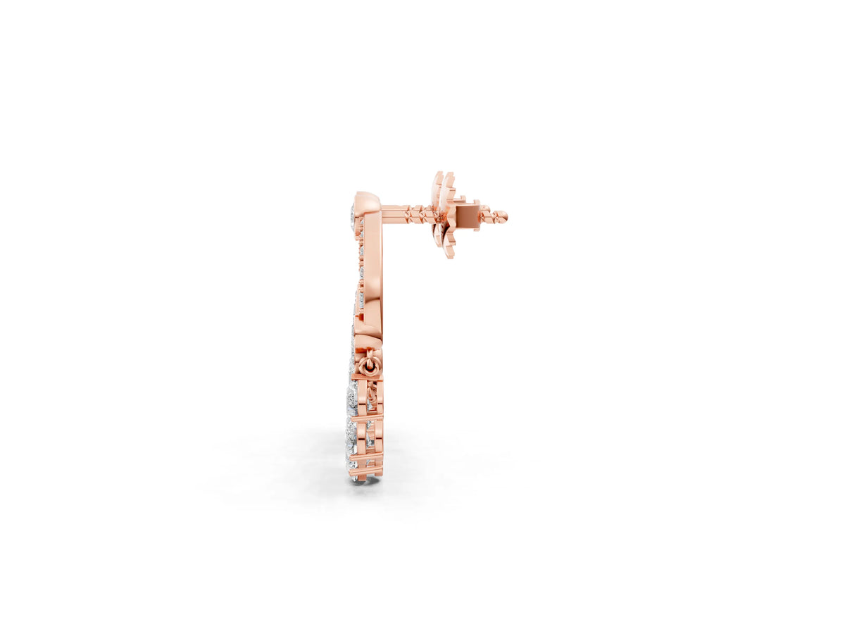 Rose gold Round and Pear Diamond Dangle Earrings_1