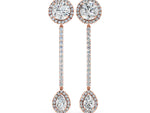 Rose gold Round and Pear Diamond Halo Drop Earrings