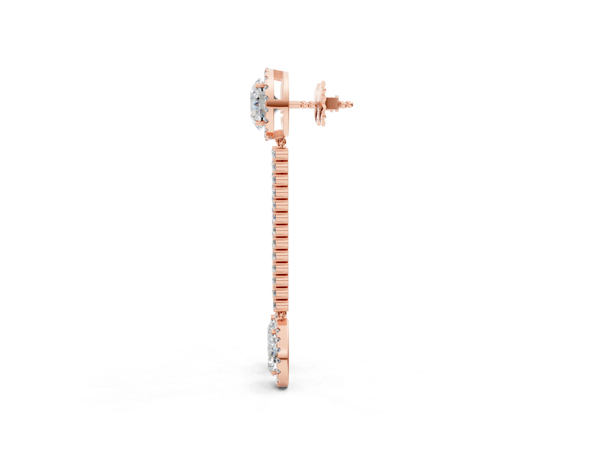 Rose gold Round and Pear Diamond Halo Drop Earrings_1