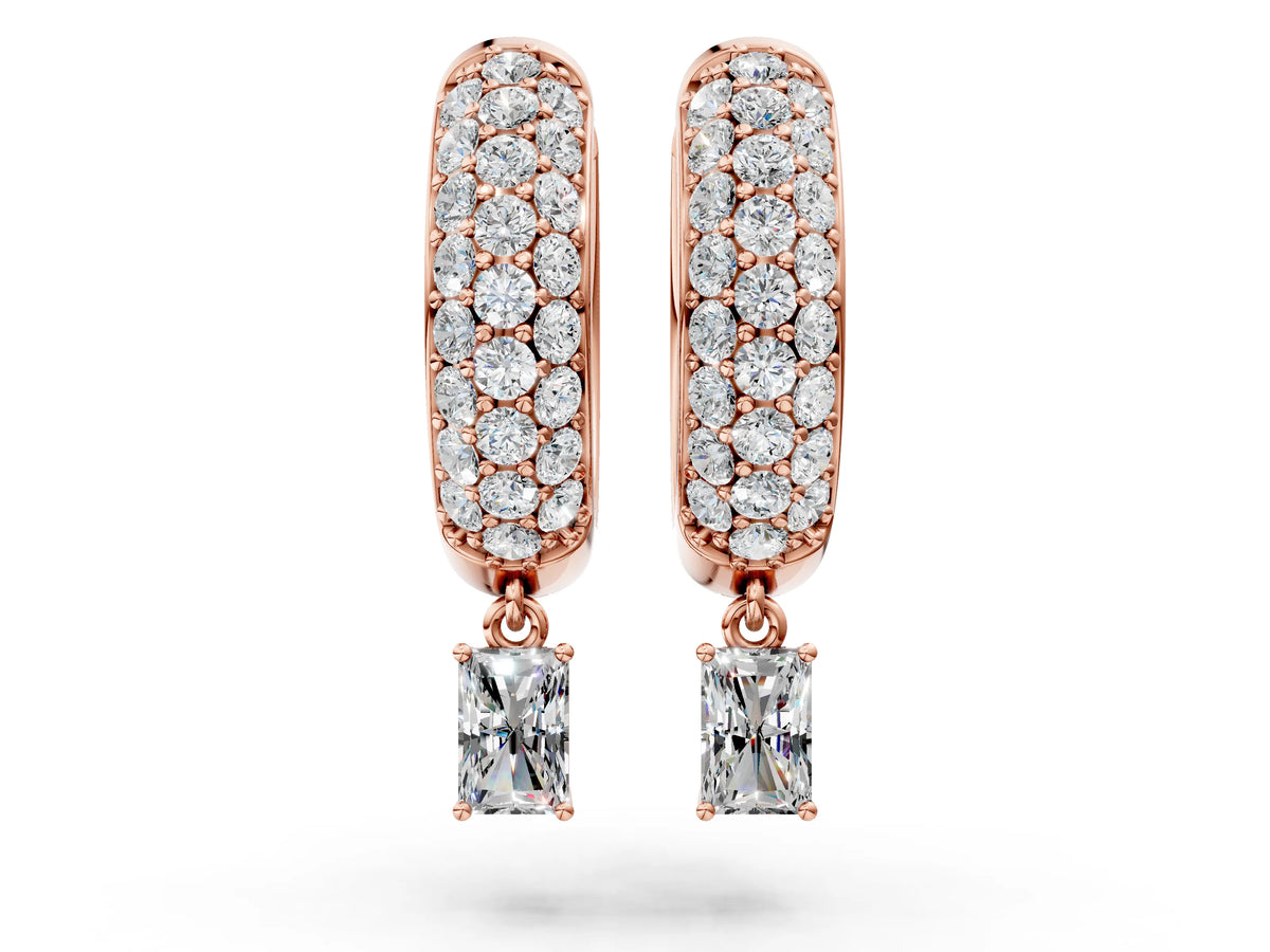 Rose gold Round and Radiant Diamond Huggie Hoop Earrings