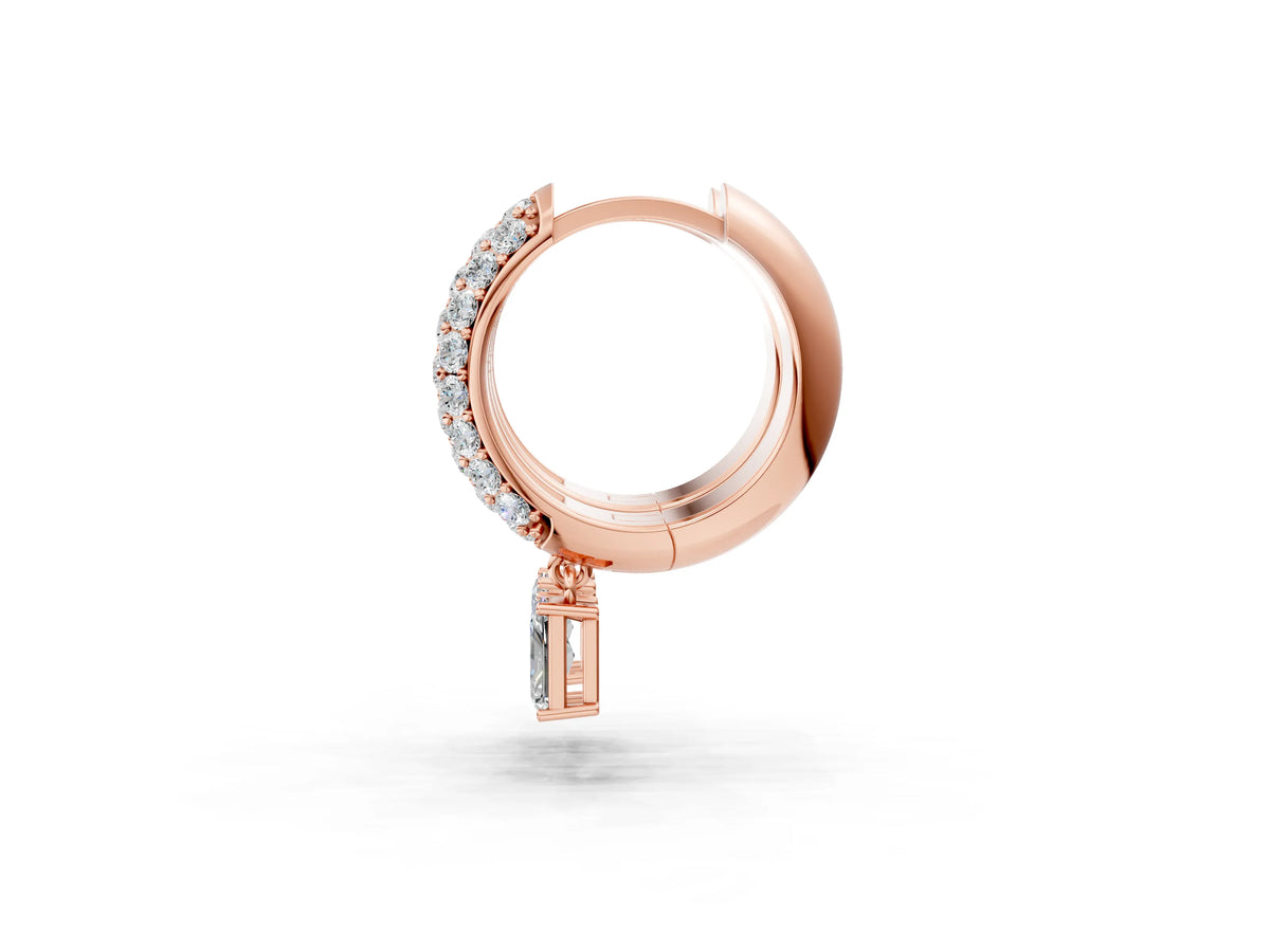 Rose gold Round and Radiant Diamond Huggie Hoop Earrings_1