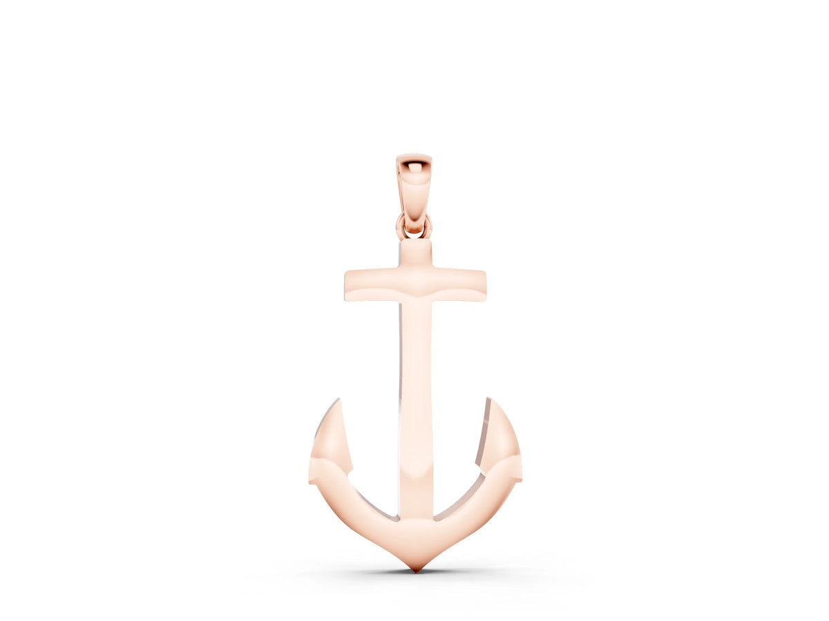 Rose gold Silver Anchor Pendant with Round Diamond Bezel Setting