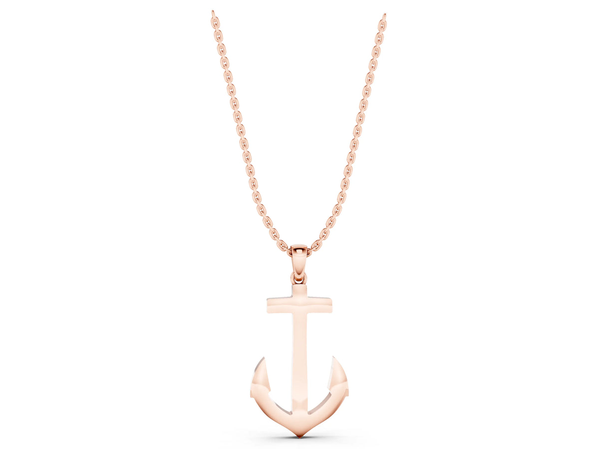 Rose gold Silver Anchor Pendant with Round Diamond Bezel Setting_1