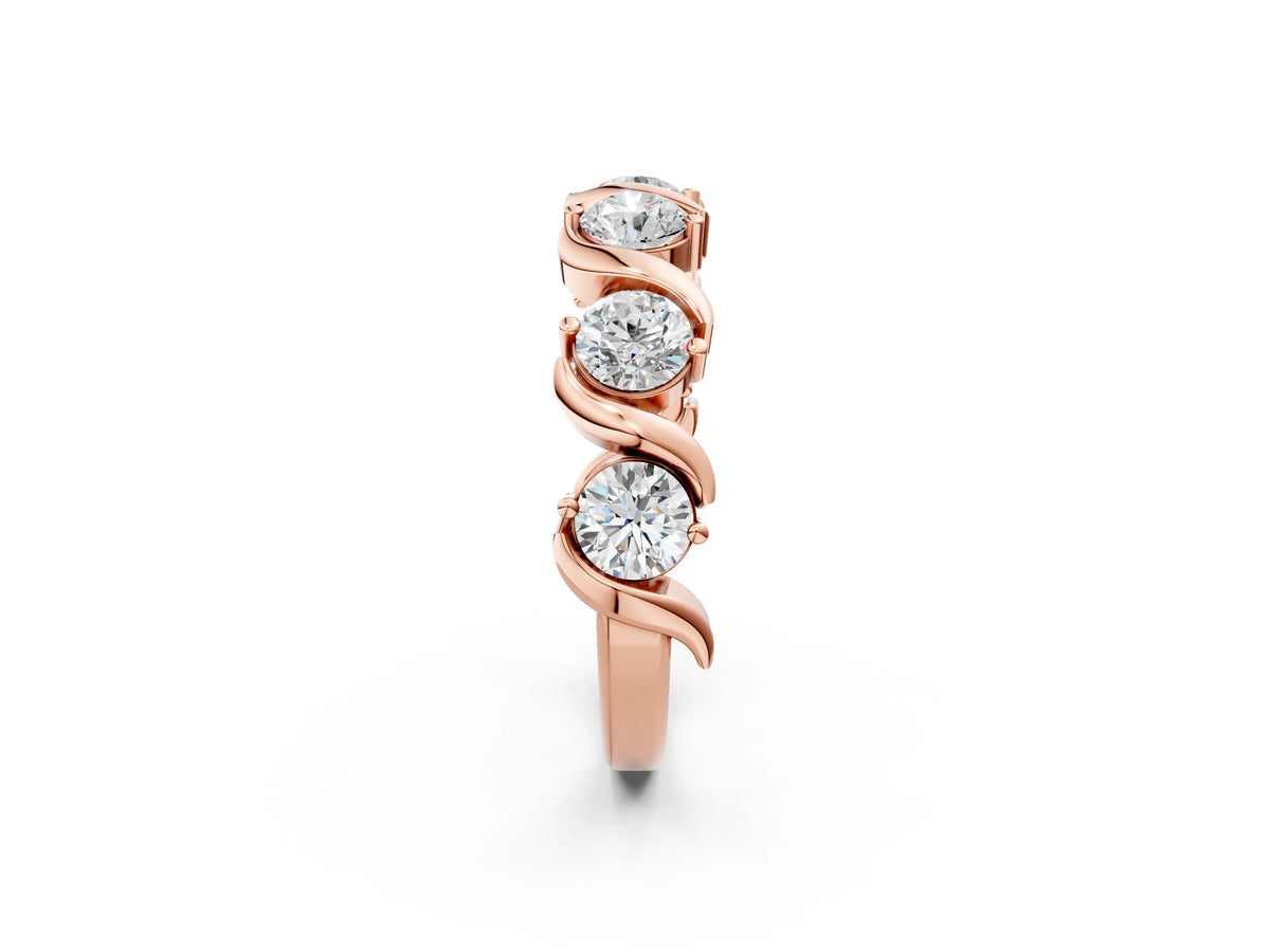 Rose gold Six-Stone Round Diamond Wave Band with Shared Prong Setting_2
