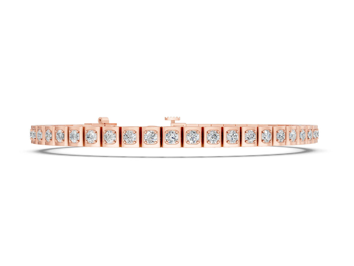 Rose gold Square Channel Set Round Diamond Tennis Bracelet