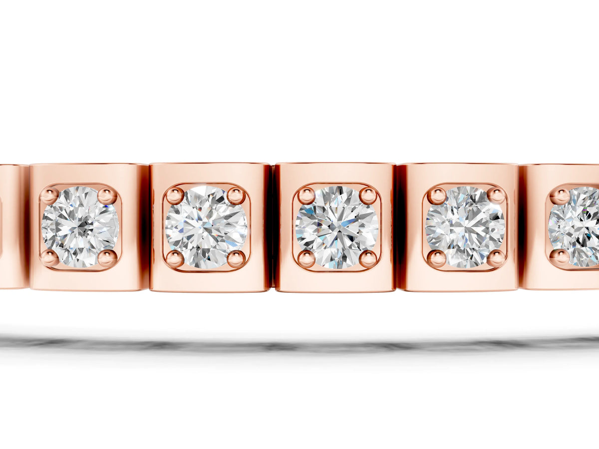 Rose gold Square Channel Set Round Diamond Tennis Bracelet_1