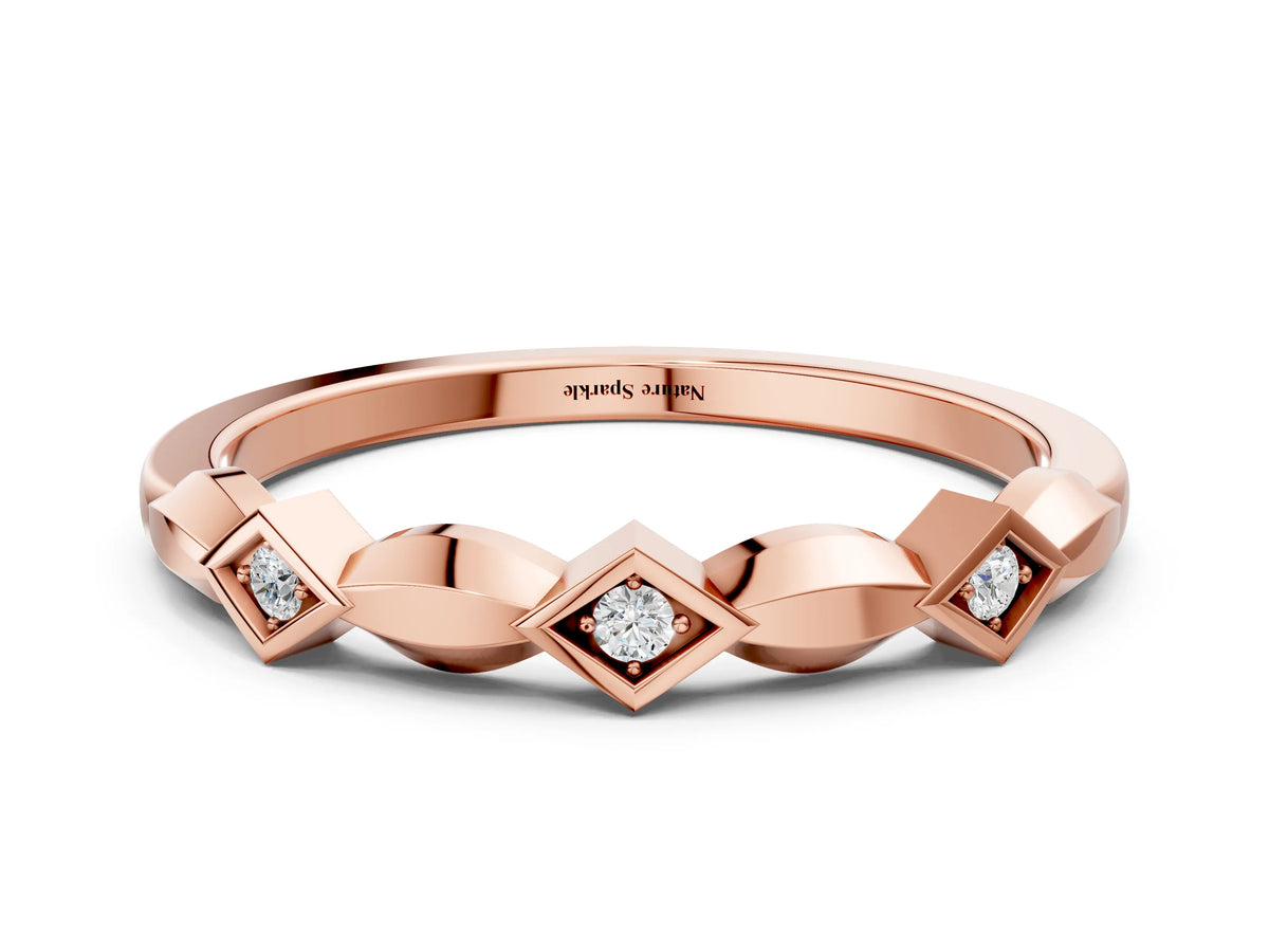 Rose gold Square Diamond Twist Band with Bezel Setting