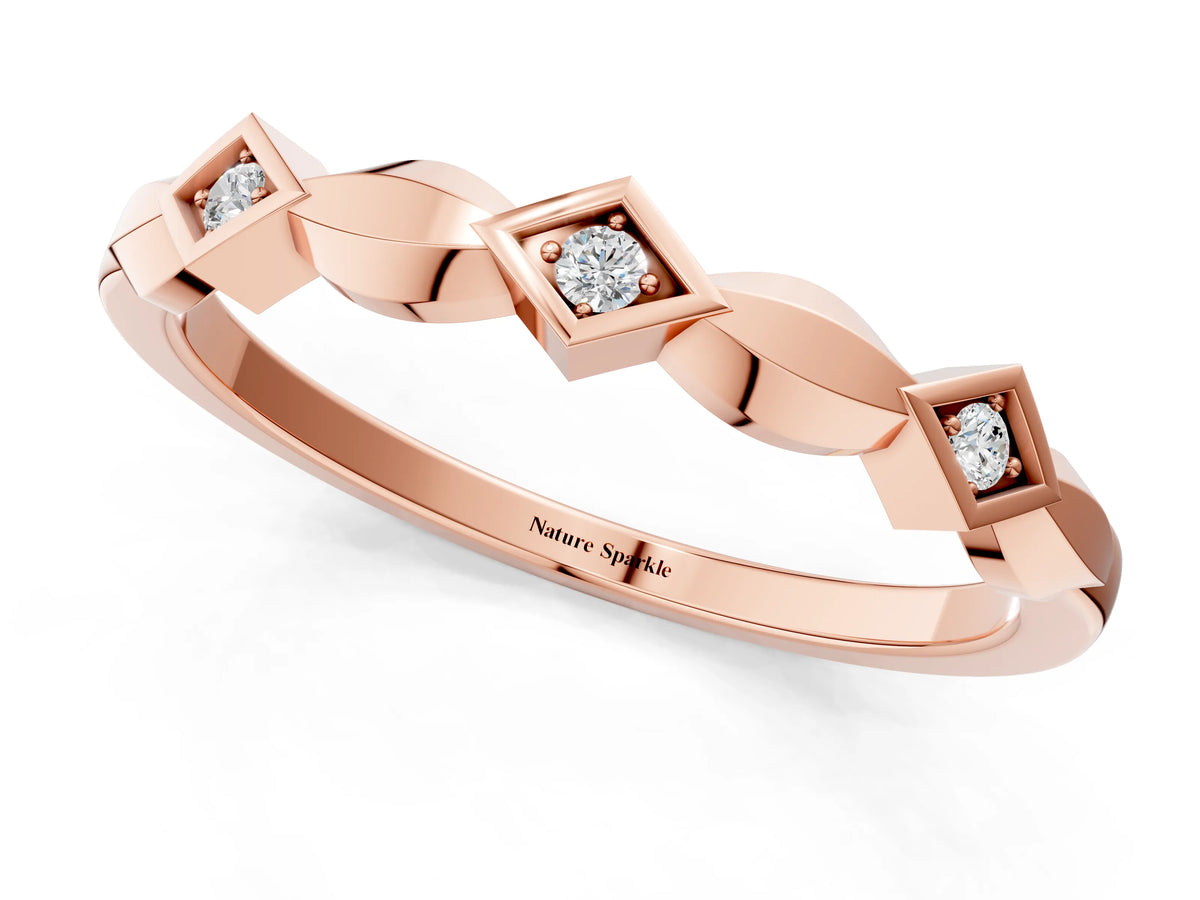 Rose gold Square Diamond Twist Band with Bezel Setting_1