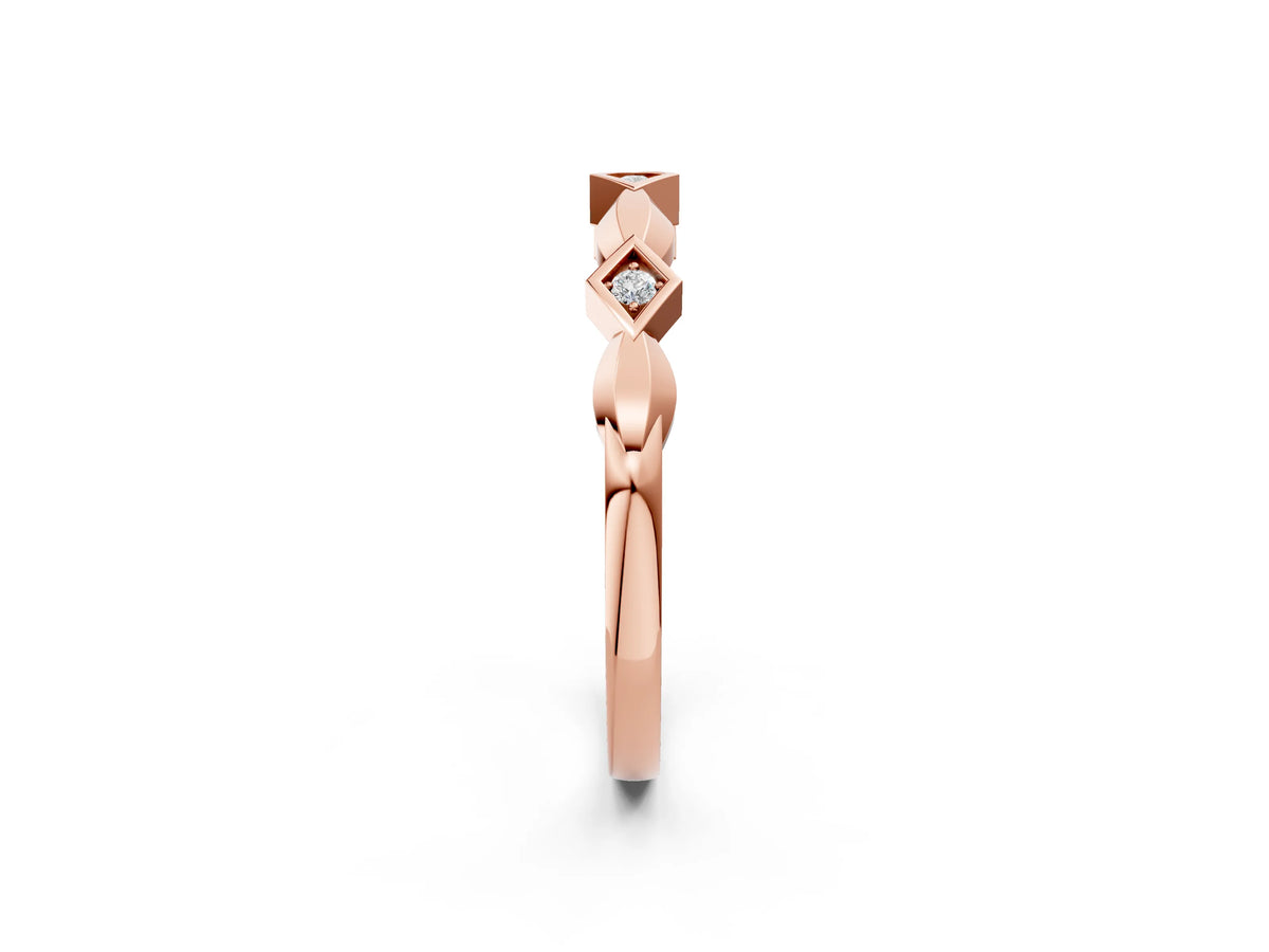 Rose gold Square Diamond Twist Band with Bezel Setting_2